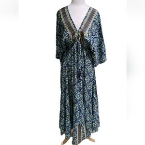 Zury Silk Maxi Kaftan Dress One Size Boho Peasant. NWOT